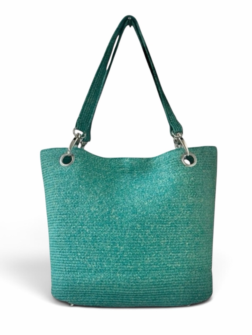 Magid Turquoise Green Woven Straw Shoulder Tote Bag